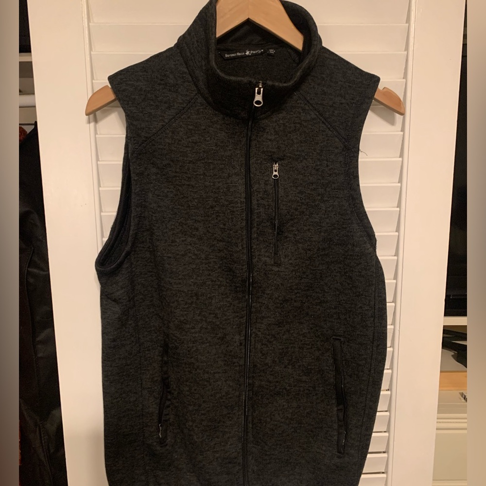 Beverly Hills Polo Club Mens Size M Dark Charcoal Gray Fleece Full Zipper Vest